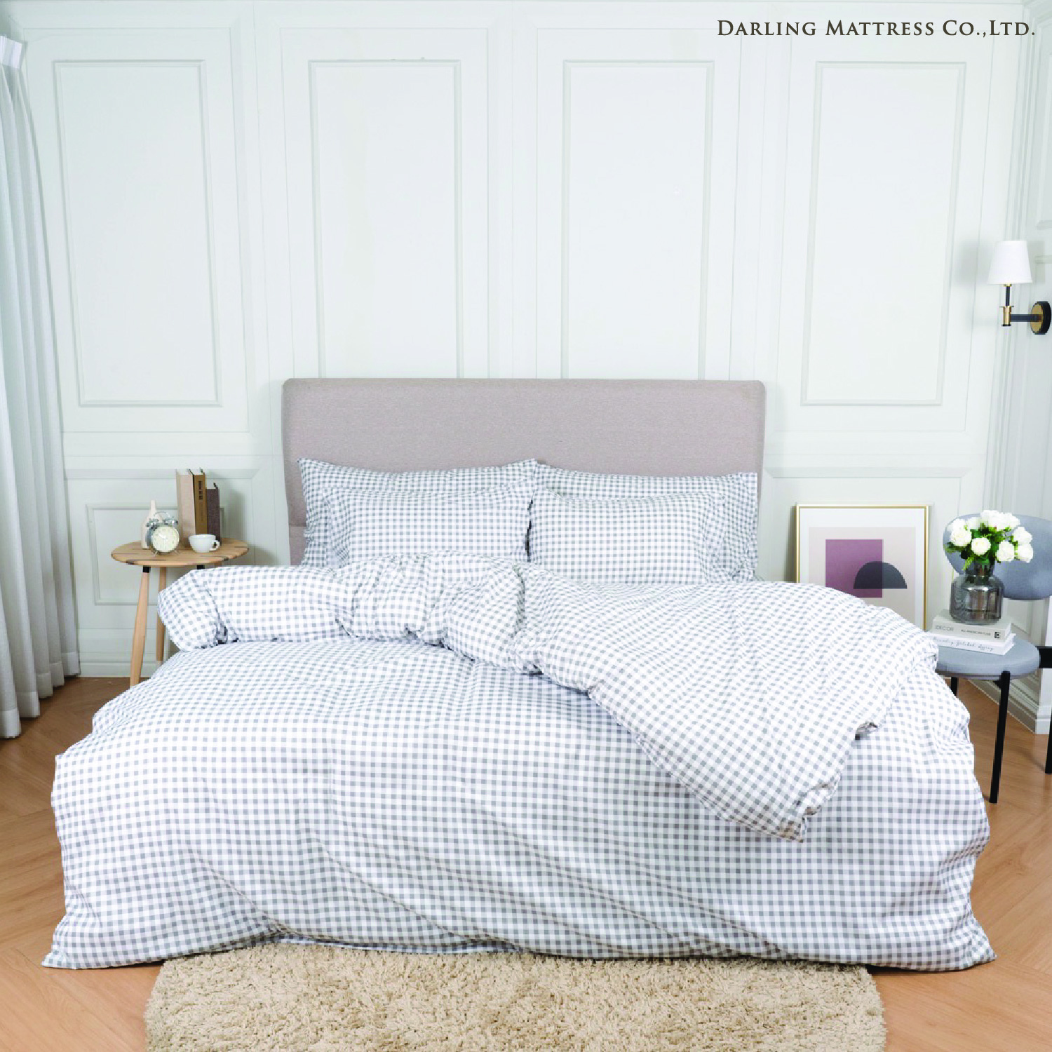 ชุดผ้าปูผ้านวม 6 ฟุต DARLING MATTRESS รุ่นมินิมอล ลายสก๊อตเทา_4